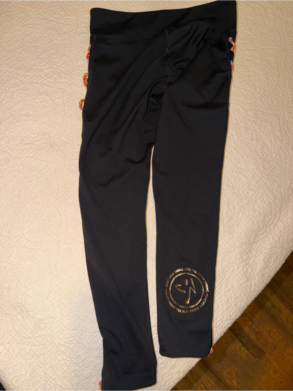 Zumba Fitness Black Leggings with Metallic Gold Logo